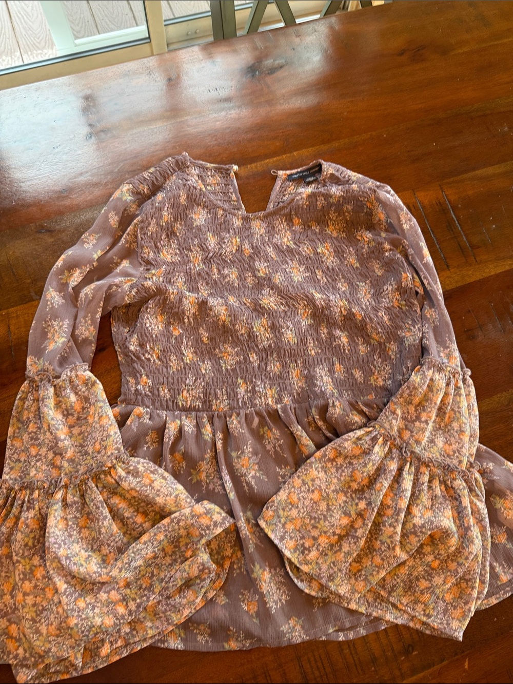 American Eagle Outfitters Mauve Floral Smocked Peasant Top